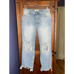 We The Free Distressed Jeans 26 Button Fly Raw Hem Straight Denim Y2K Festival thumbnail 2