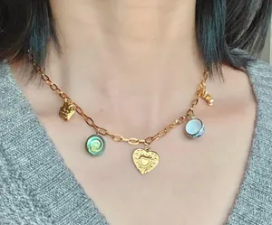 Handmade vintage cottage retro fairy style quality material mix gold stainless steel necklace🌝🍃 thumbnail 7