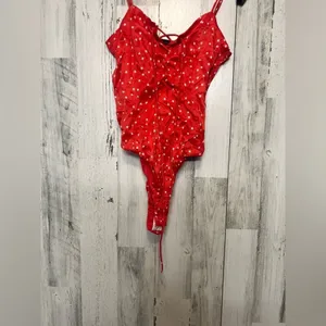 Zara Red Star Print Lace-Up Bodysuit Size XS NWT thumbnail 5