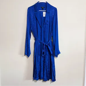 NWT Torrid Royal Blue Jacquard Tie Waist Open Front Trench Coat‎ 2X thumbnail 4