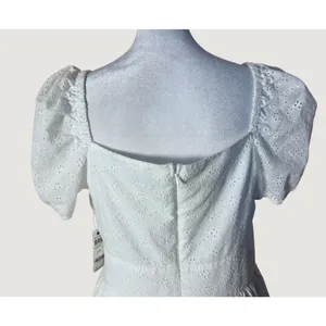 Bar‎ III Eyelet Mini Dress Womens 10 White New Tie Front Puff Sleeve Cotton thumbnail 11