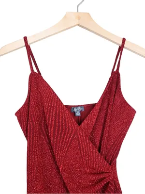 Lily Rose Women's XS Red Shimmer Knotted Side Wrap Fitted Cocktail Dress thumbnail 3