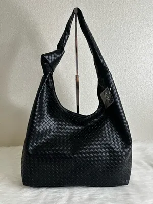NWT Ulta Beauty Black Woven Knot Handle Hobo Shoulder Bag thumbnail 7
