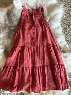 Sleeveless Crochet Yoke Tiered Dress in Rust thumbnail 8