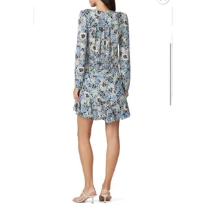 Veronica Beard 14 Riggins‎ Dress Mini Shift Blue Silk Floral V Neck Long Sleeves thumbnail 9