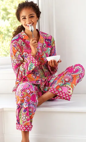Vera Bradley | 2-Piece Cotton Pajama Set Pink Paisley Button Up | Sz S thumbnail 1