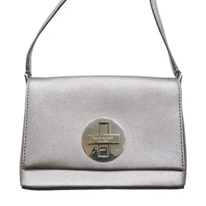 Kate Spade Newbury Lane Sally Crossbody Bag Silver Saffiano Leather Turnlock Bag thumbnail 2