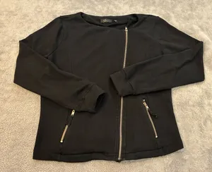 Women’s Lyn Brand Black Asymmetrical Zip Bomber Jacket Size Medium thumbnail 1