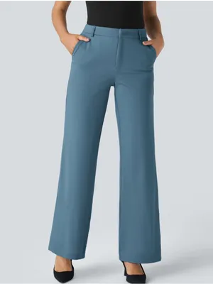 Halara Flex Mid Rise Pocket Straight Leg Work Pants Abyss Blue Womens Large NEW thumbnail 9