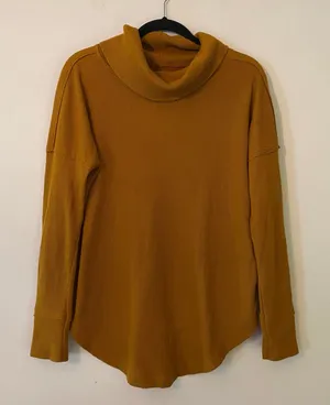 Maeve Anthropologie Burnt Orange Waffle Knit Cowlneck Sweater Loungewear Medium thumbnail 1