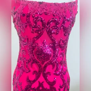 B Darlin Pink sequined Bodycon Dress with Spaghetti Straps for Prom thumbnail 3