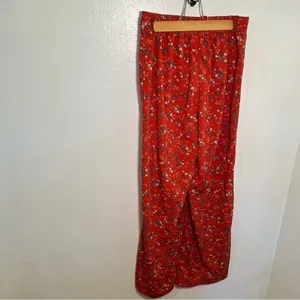 Japna Women's Size Medium Wide Leg Pants Orange Red Floral Pull On Elastic Waist thumbnail 6