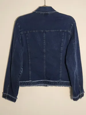 Susan Bristol Womens Cropped Jean Jacket with Raw Edge Trim Size Large thumbnail 3