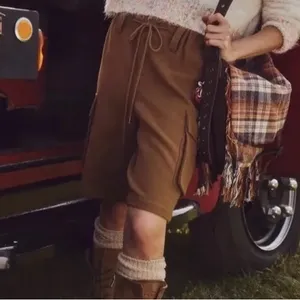 NWOT Free People Charli Wool‎ Longline Cargo Shorts Brown Small Street Style thumbnail 12