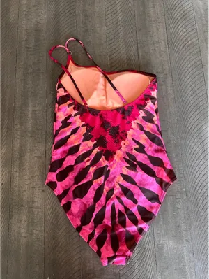 Aerie One Shoulder One Piece Swimsuit in Neon Peach & Pink Women’s Small thumbnail 5