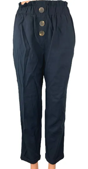 Zara Women's Blue High Rise Paperbag Cropped Tapered Ruched Trousers Pants Sz S thumbnail 1