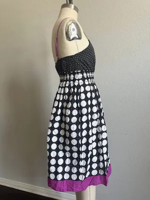 Wet Seal Polka Dot Smocked Sundress Black Purple XS thumbnail 4