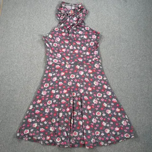 Free People Floral Halter Dress Women's Medium Sleeveless Swing Gray Pink Red thumbnail 1