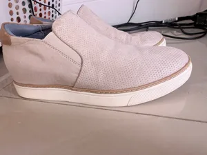 Dr. Scholl's "If Only" wedge slip-on sneakers in a light gray perforated suede material. thumbnail 2