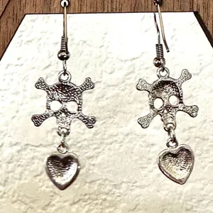 Blue skull and heart rhinestone drop earrings thumbnail 2
