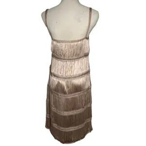 Zara Fringe Mini Dress Women Small Champagne Gold Flapper Chain Detail NWT thumbnail 4