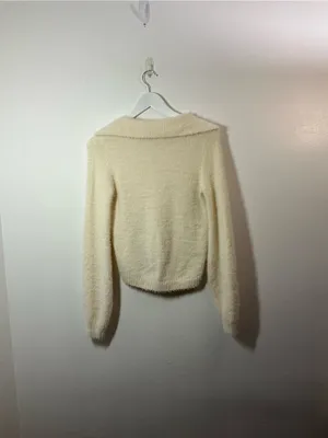 Wild Fable Cream Fuzzy V-Neck Button Sweater Size XS thumbnail 2