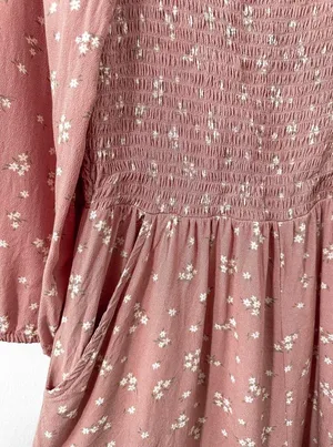 American Eagle Pink Mauve Floral Long Sleeve Romper Medium thumbnail 2