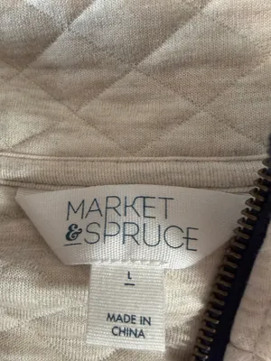 Market & Spruce Lisa Quilted Pullover Sweatshirt Beige 1/4 Zip Soft Oversized L‎ thumbnail 5