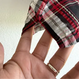LOFT Womens Shirt Blouse Red Black Plaid‎ Puff Sleeve V Neck Size Medium thumbnail 7