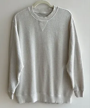 aerie Waffle Knit Long Sleeve Lounge Tee, Beige, Size Medium thumbnail 1