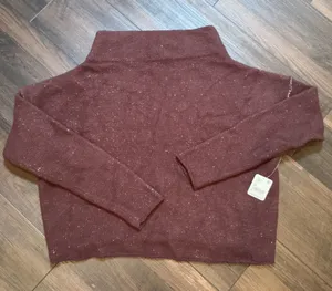 Free People Mock Neck Flecked Pullover Sweater Burgundy Size M OB1368375 thumbnail 1