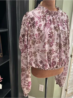 Free People Clarissa Printed Top – Lilac Grey Combo – Size Medium thumbnail 5