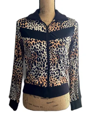 NWT Buddy Love Vonn Leopard Print Track Jacket Mob Wife Athleisure Size‎ Small thumbnail 1