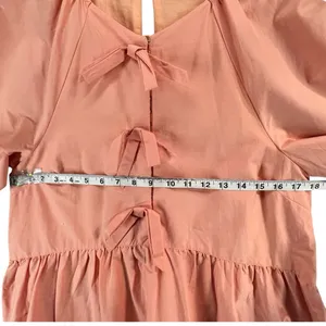 Karlie Bow Poplin Dress Womens M Orange Puff Sleeves Tiered Pockets Cottagecore thumbnail 6