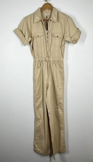 WeWoreWhat Flight Suit Small S Khaki Jumpsuit One Piece Short Sleeves New $228 thumbnail 1
