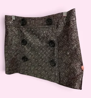 Cute metallic chunky button micro mini wrap skirt Express textured dance club thumbnail 1