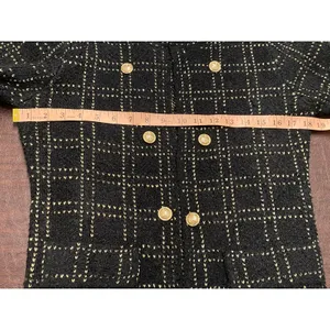 NWT Sioni Bouclé Knit Cardigan Jacket Black Gold Plaid Buttons Med Old Money thumbnail 6