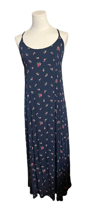 Abercrombie & Fitch Floral Maxi Dress Navy Slip Spaghetti Strap Women M‎ thumbnail 1