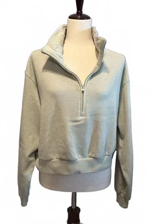 Hollister Women's Light Green Half-Zip Sweatshirt, Large thumbnail 1