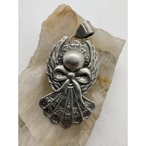 Vintage Sterling‎ Silver Angel Cherub Bow Pendant 925 SA Thailand Figural 7g thumbnail 2