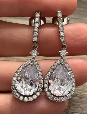18K Gold Plated CZ Bridal Earrings Bride Drop Cubic Zirconia Wedding Sparkle thumbnail 1