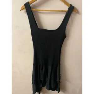 Zara Black Ribbed Bodice Asymmetrical Tiered Flowy Skirt Mini Dress Size M NWT thumbnail 8