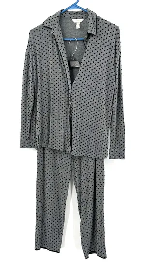 Soma size XS gray black‎ polka dot button up pajama set long sleeve pants thumbnail 1