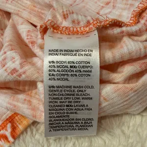 Chico's Orange Red Pattern Short Button Detail Sleeves Hi Low Crop Top SZ 3 / XL thumbnail 6