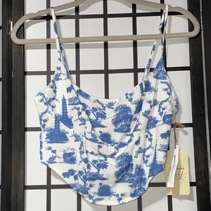 White and Blue Toile de Juoy Women's corset/crop top size m - NWT! thumbnail 2