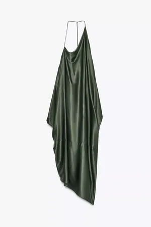 Zara Elegant Green One-Shoulder asymmetric maxi Dress evening party thumbnail 9
