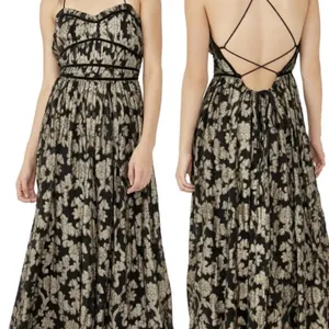 Free People Size S‎ Charlie Bustier Maxi Dress Black Gold Metallic Whimsigoth thumbnail 9