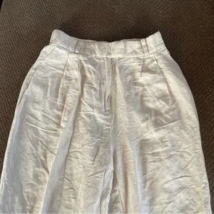 H&M wide leg linen blend trouser pants with pockets size 6 thumbnail 2