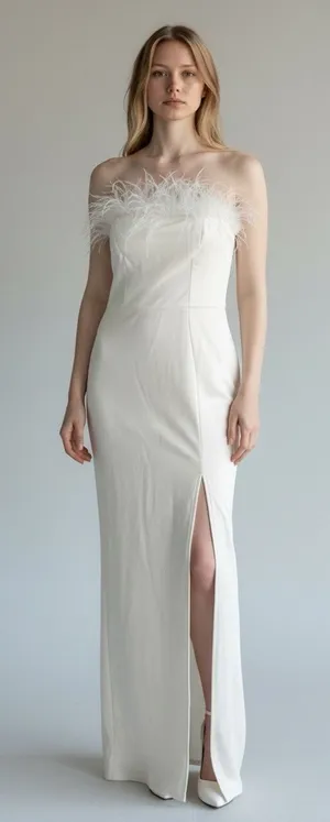 NWT Lulus White Strapless Feather Lined Maxi Dress Size XS thumbnail 1