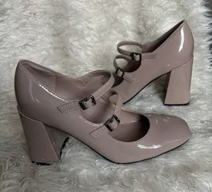 Marc Fisher Charisy Beige Women’s Tapered Patent Leather Block Heel Shoes Size8M thumbnail 1